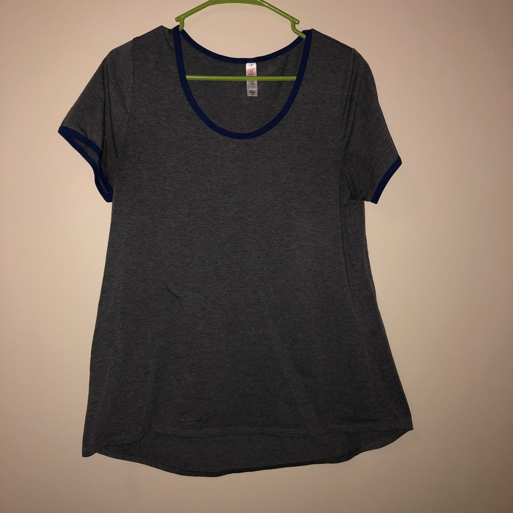 LulaRoe Classic Tee gray with blue detailing
